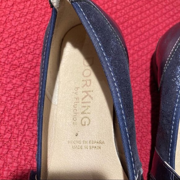 DORKING by Fluchos Sz 39 Ivone Blue Metallic Mary Janes Square Toe Made in Spain - Picture 3 of 8